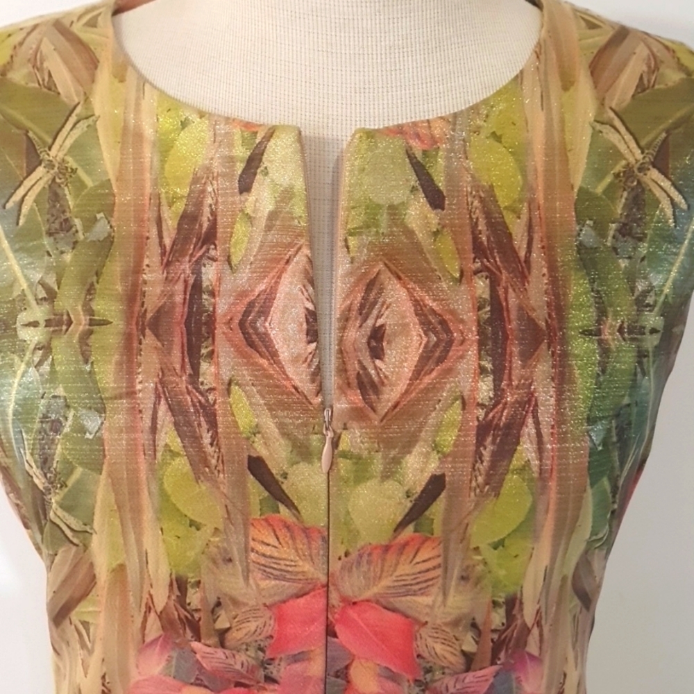 Moss & Spy Size 14 Metallic Tropical Front Zip Dress - Picture 8 of 11